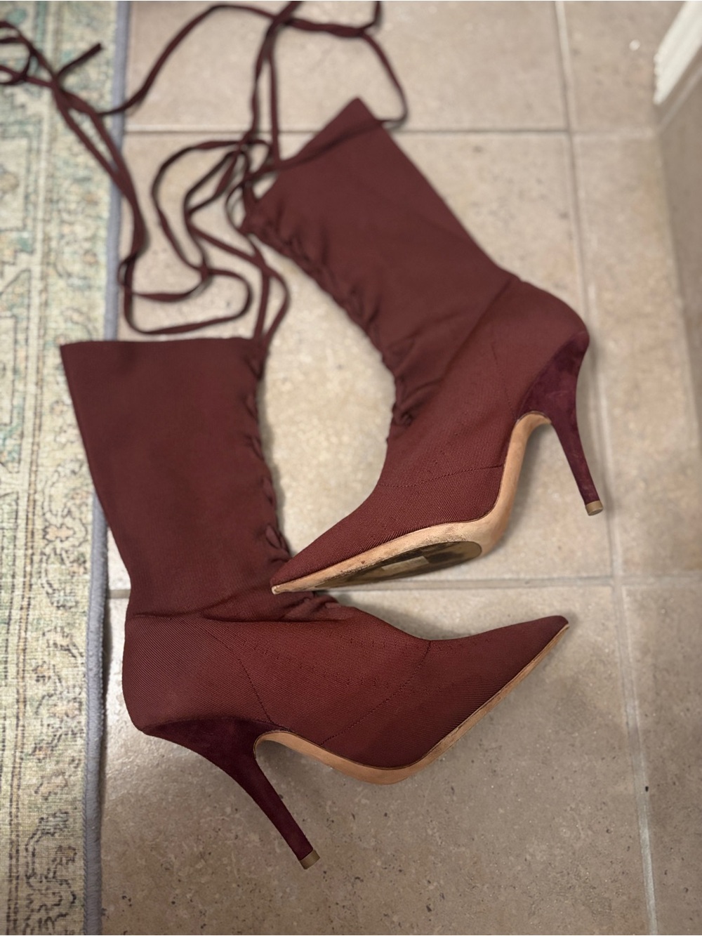 Yeezy Season 5 Stretch knit Lace Up Socks Ankle Boots Burgundy size 37 - Picture 5 of 5